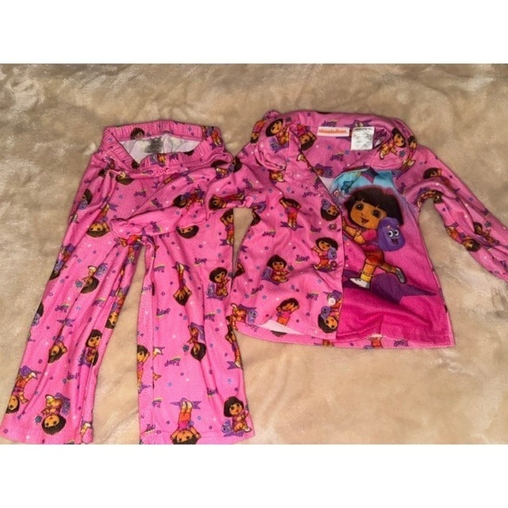 Nickelodeon Dora the Explorer Pink Fleece Pajamas 2 Piece Set Toddler 3T Girls